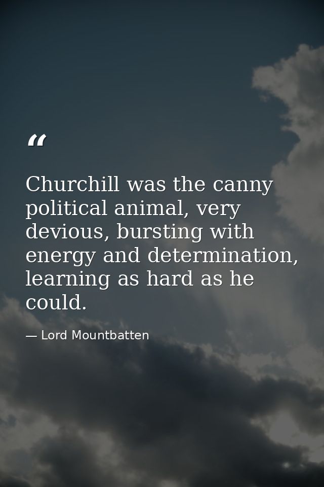 Churchill was the canny political animal, very devious, bursting with energy and determination, learning as hard as he c — Lord Mountbatten