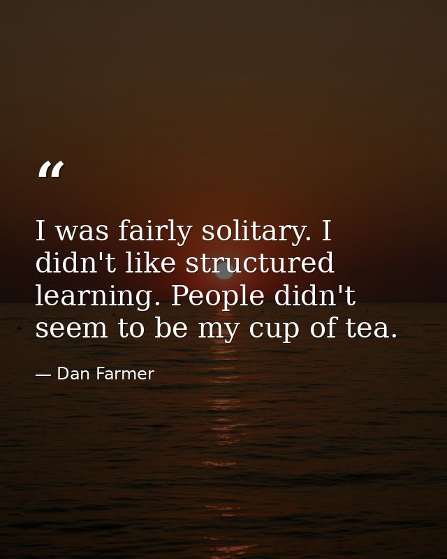 I was fairly solitary. I didn't like structured learning. People didn't seem to be my cup of tea. — Dan Farmer