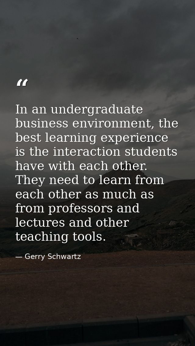 In an undergraduate business environment, the best learning experience is the interaction students have with each other. — Gerry Schwartz