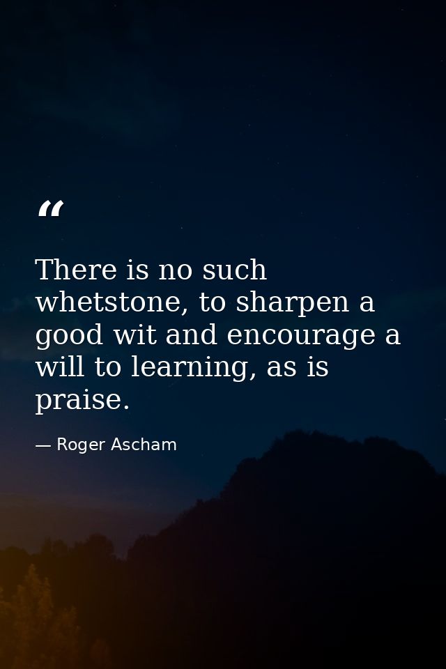 There is no such whetstone, to sharpen a good wit and encourage a will to learning, as is praise. — Roger Ascham