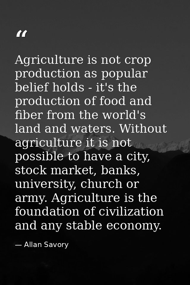Agriculture is not crop production as popular belief holds - it's the production of food and fiber from the world's land — Allan Savory