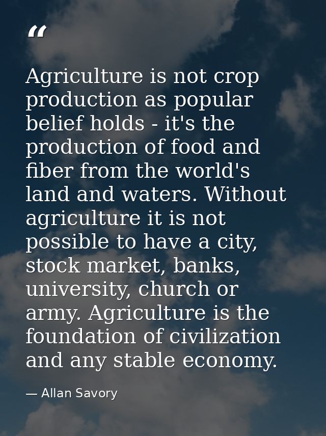 Agriculture is not crop production as popular belief holds - it's the production of food and fiber from the world's land — Allan Savory