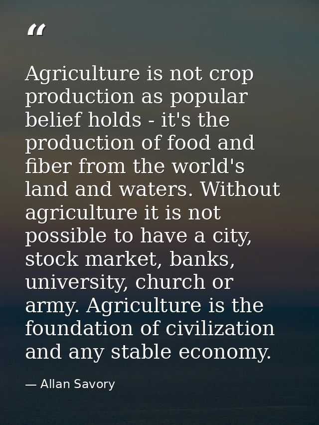 Agriculture is not crop production as popular belief holds - it's the production of food and fiber from the world's land — Allan Savory