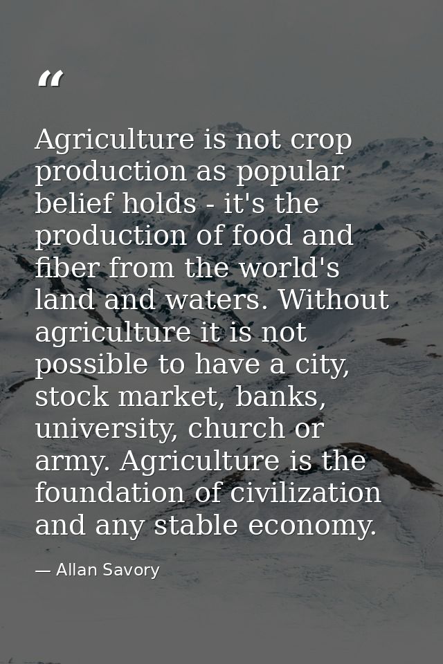 Agriculture is not crop production as popular belief holds - it's the production of food and fiber from the world's land — Allan Savory