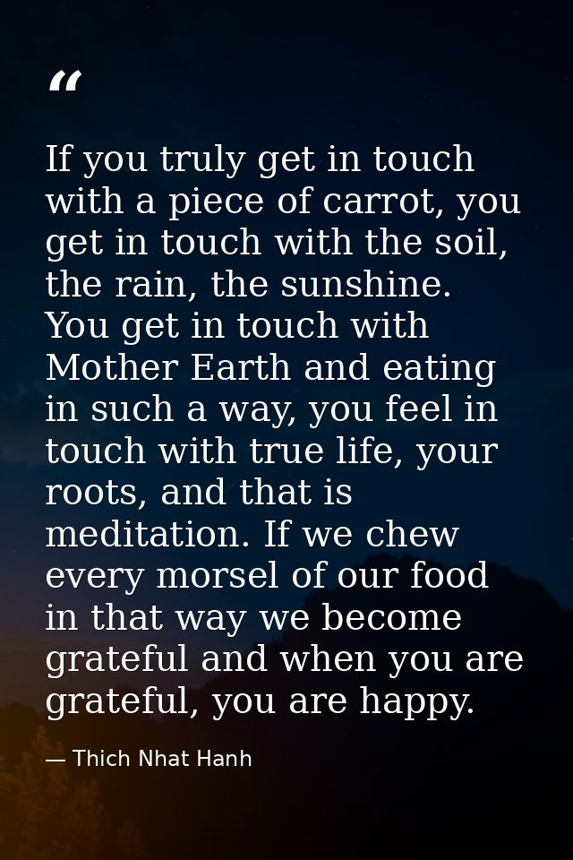 If you truly get in touch with a piece of carrot, you get in touch with the soil, the rain, the sunshine. You get in tou — Thich Nhat Hanh