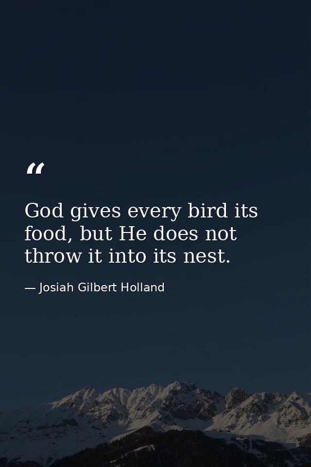 God gives every bird its food, but He does not throw it into its nest. — Josiah Gilbert Holland