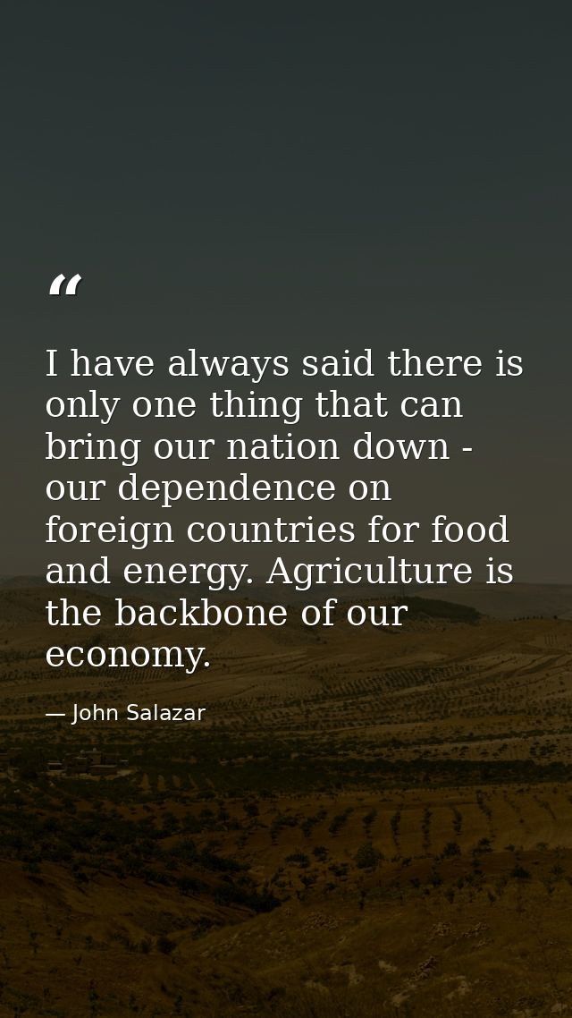 I have always said there is only one thing that can bring our nation down - our dependence on foreign countries for food — John Salazar