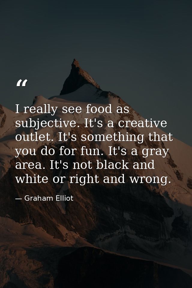 I really see food as subjective. It's a creative outlet. It's something that you do for fun. It's a gray area. It's not  — Graham Elliot