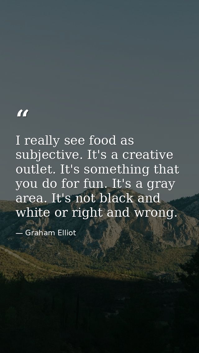 I really see food as subjective. It's a creative outlet. It's something that you do for fun. It's a gray area. It's not  — Graham Elliot