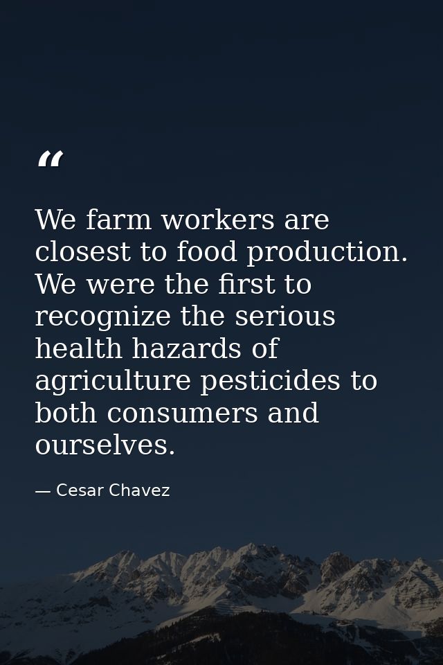 We farm workers are closest to food production. We were the first to recognize the serious health hazards of agriculture — Cesar Chavez