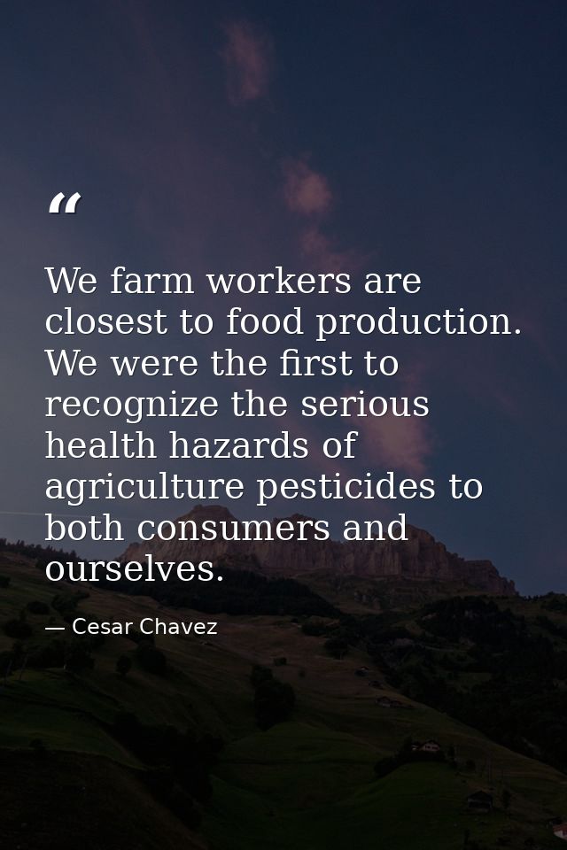We farm workers are closest to food production. We were the first to recognize the serious health hazards of agriculture — Cesar Chavez