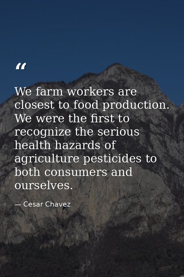 We farm workers are closest to food production. We were the first to recognize the serious health hazards of agriculture — Cesar Chavez