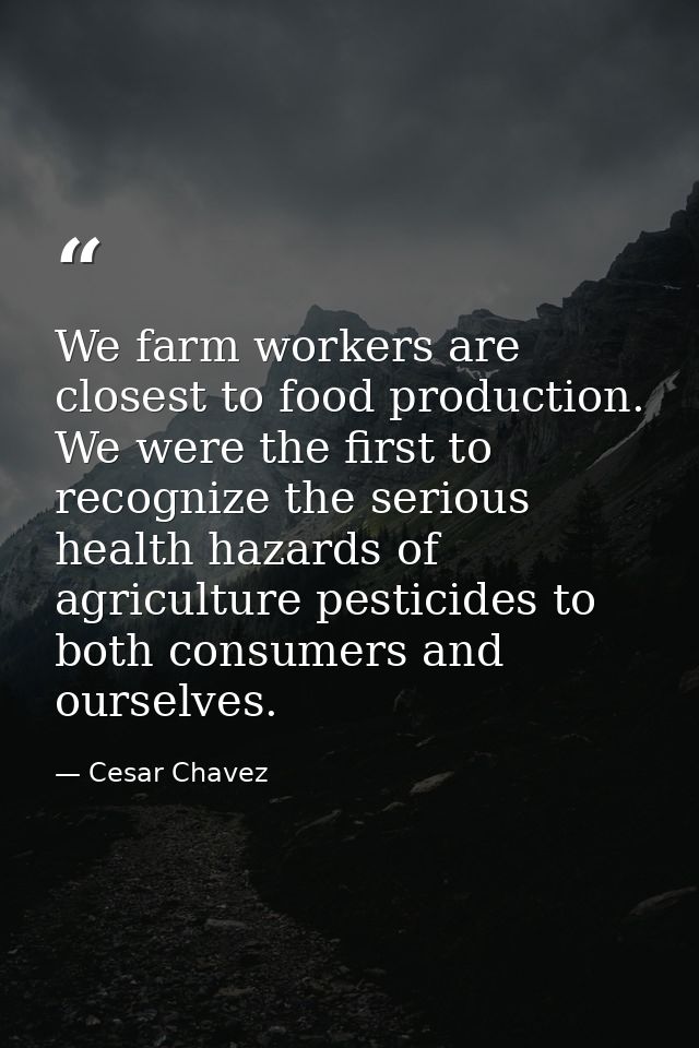 We farm workers are closest to food production. We were the first to recognize the serious health hazards of agriculture — Cesar Chavez