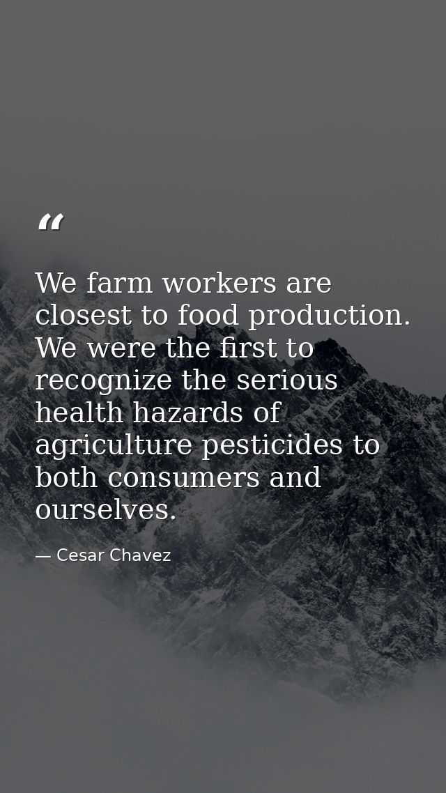 We farm workers are closest to food production. We were the first to recognize the serious health hazards of agriculture — Cesar Chavez