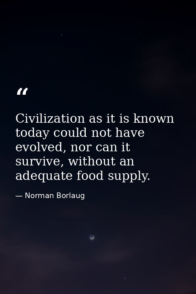 Civilization as it is known today could not have evolved, nor can it survive, without an adequate food supply. — Norman Borlaug