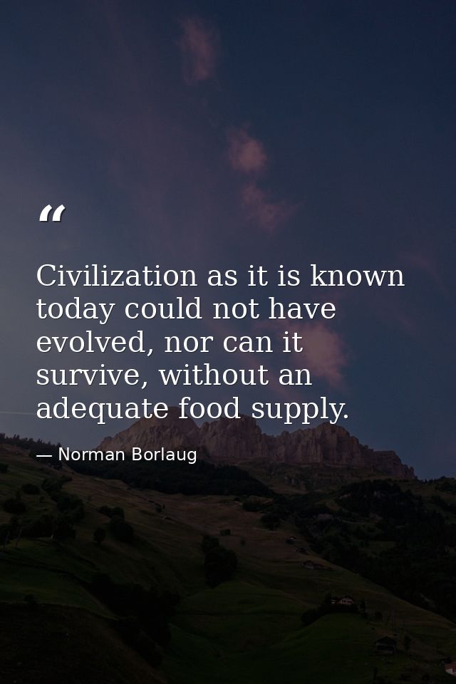 Civilization as it is known today could not have evolved, nor can it survive, without an adequate food supply. — Norman Borlaug