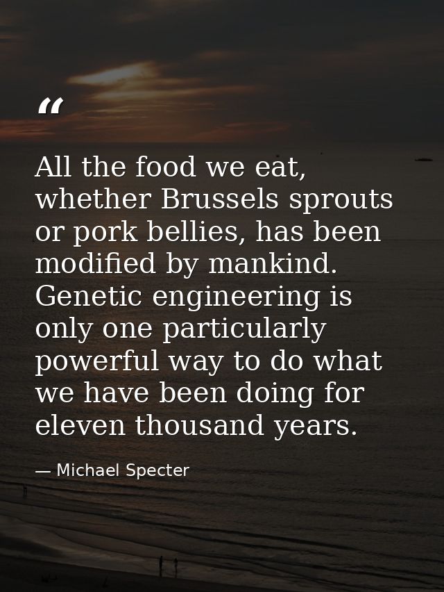All the food we eat, whether Brussels sprouts or pork bellies, has been modified by mankind. Genetic engineering is only — Michael Specter
