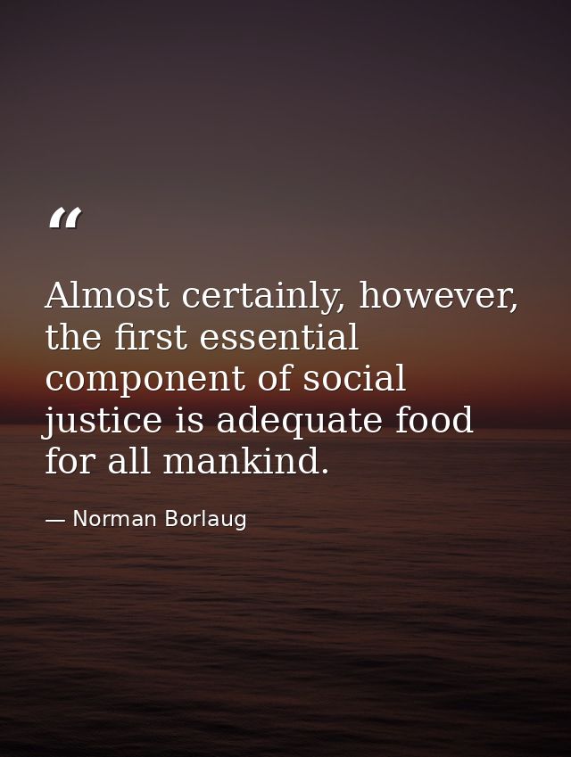 Almost certainly, however, the first essential component of social justice is adequate food for all mankind. — Norman Borlaug