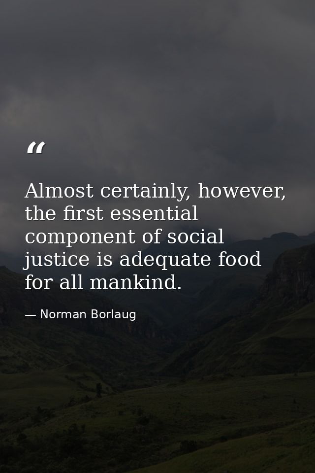 Almost certainly, however, the first essential component of social justice is adequate food for all mankind. — Norman Borlaug