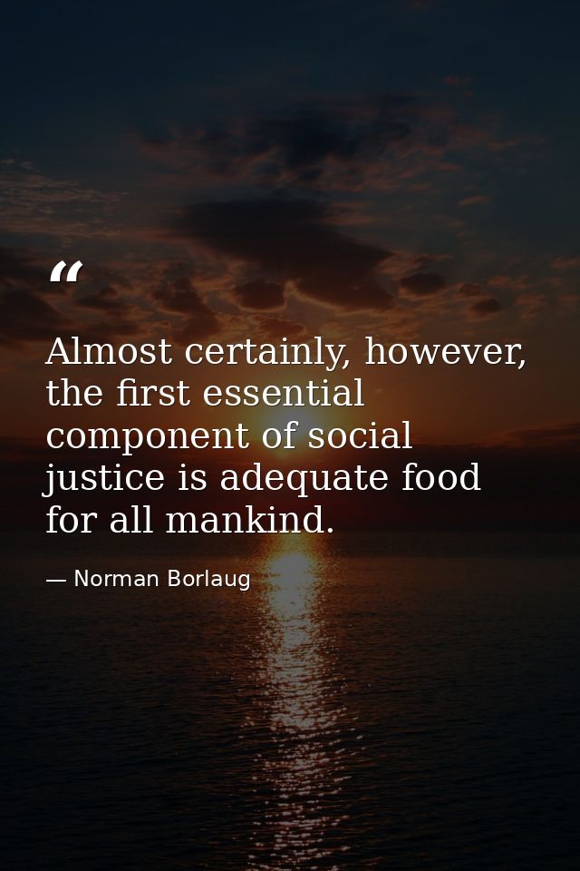 Almost certainly, however, the first essential component of social justice is adequate food for all mankind. — Norman Borlaug