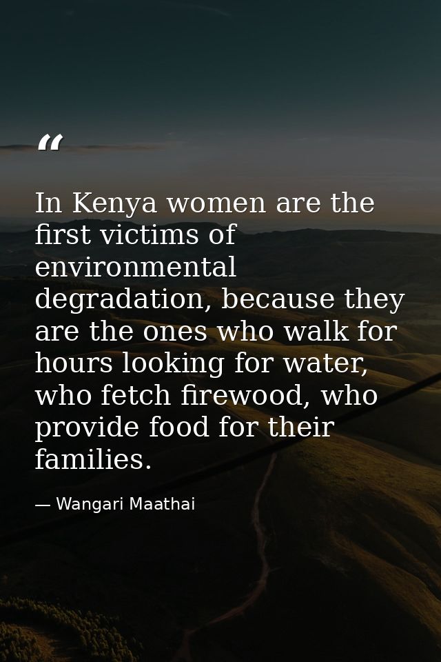 In Kenya women are the first victims of environmental degradation, because they are the ones who walk for hours looking  — Wangari Maathai
