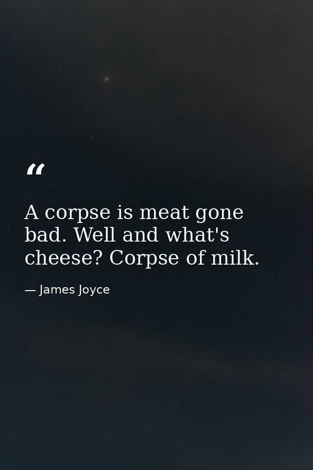 A corpse is meat gone bad. Well and what's cheese? Corpse of milk. — James Joyce