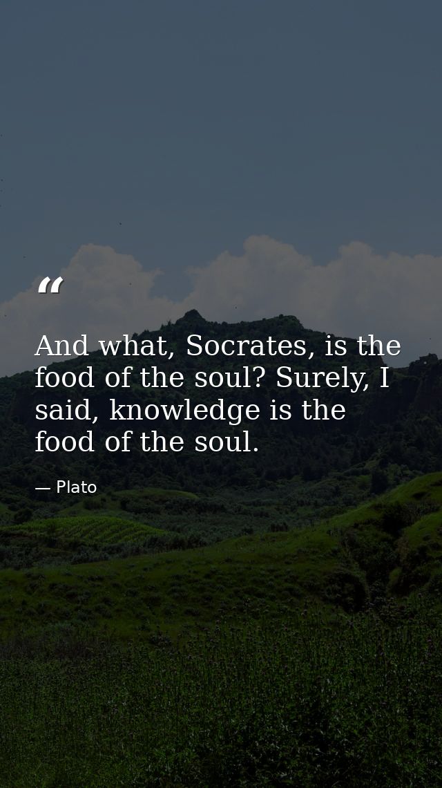 And what, Socrates, is the food of the soul? Surely, I said, knowledge is the food of the soul. — Plato