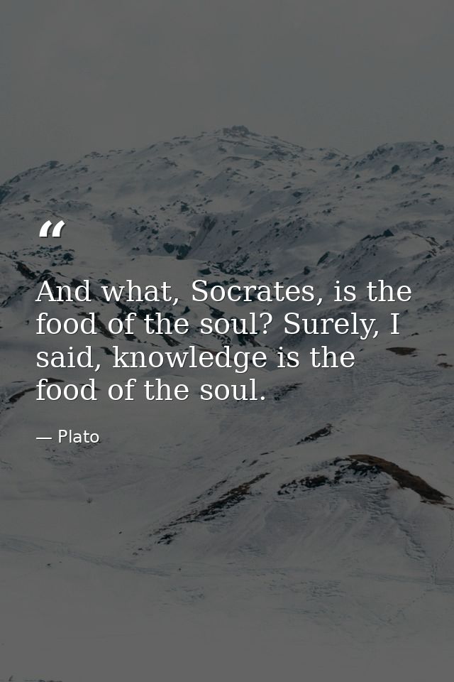 And what, Socrates, is the food of the soul? Surely, I said, knowledge is the food of the soul. — Plato
