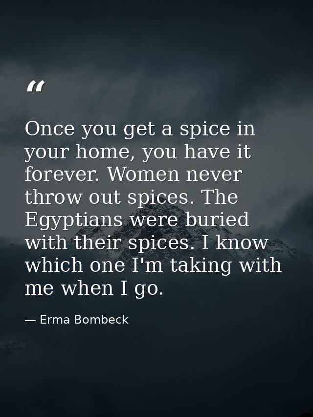 Once you get a spice in your home, you have it forever. Women never throw out spices. The Egyptians were buried with the — Erma Bombeck