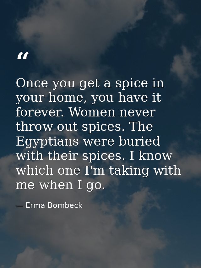 Once you get a spice in your home, you have it forever. Women never throw out spices. The Egyptians were buried with the — Erma Bombeck