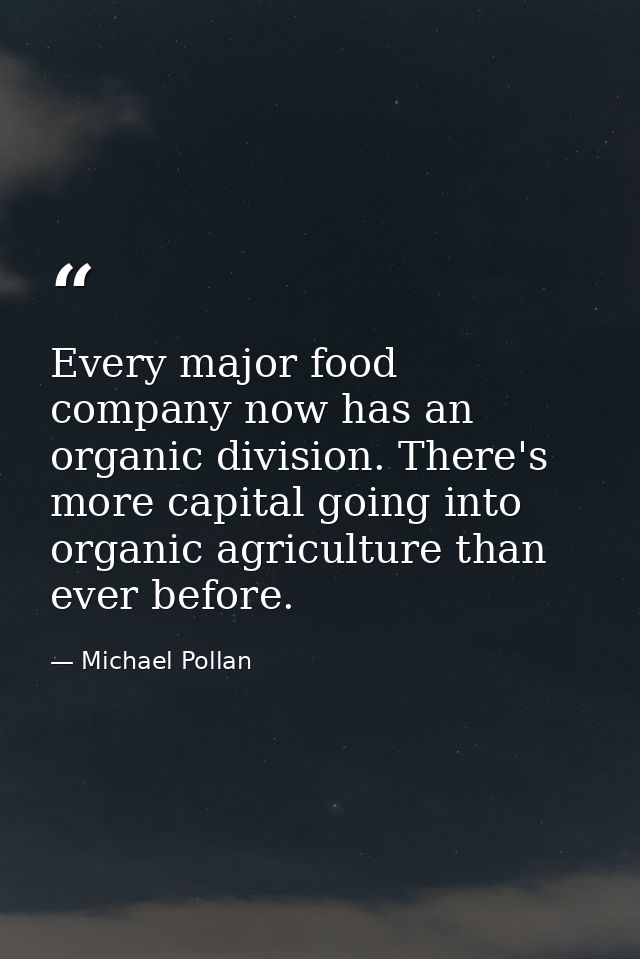 Every major food company now has an organic division. There's more capital going into organic agriculture than ever befo — Michael Pollan