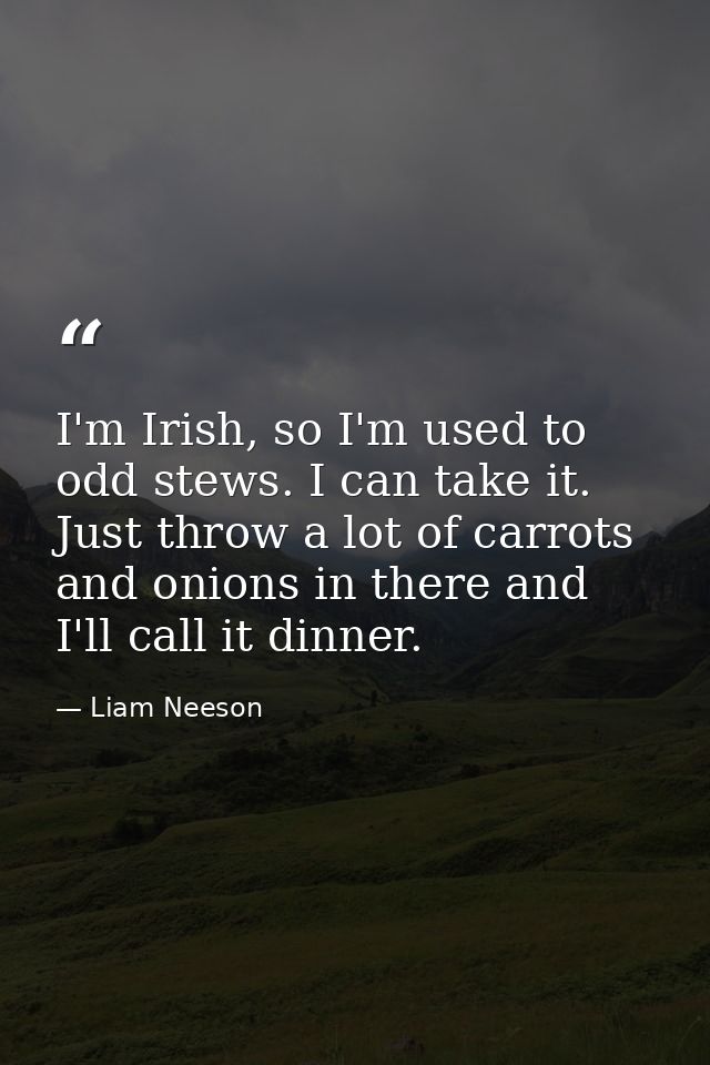 I'm Irish, so I'm used to odd stews. I can take it. Just throw a lot of carrots and onions in there and I'll call it din — Liam Neeson