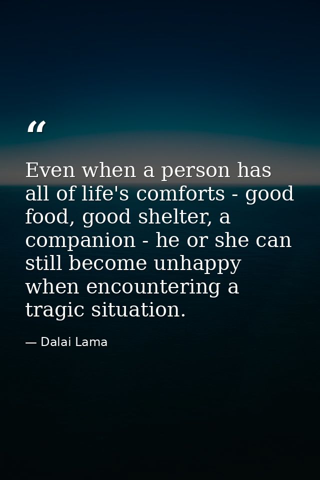 Even when a person has all of life's comforts - good food, good shelter, a companion - he or she can still become unhapp — Dalai Lama