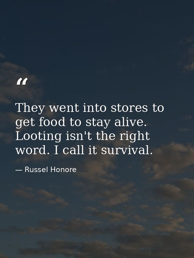 They went into stores to get food to stay alive. Looting isn't the right word. I call it survival. — Russel Honore