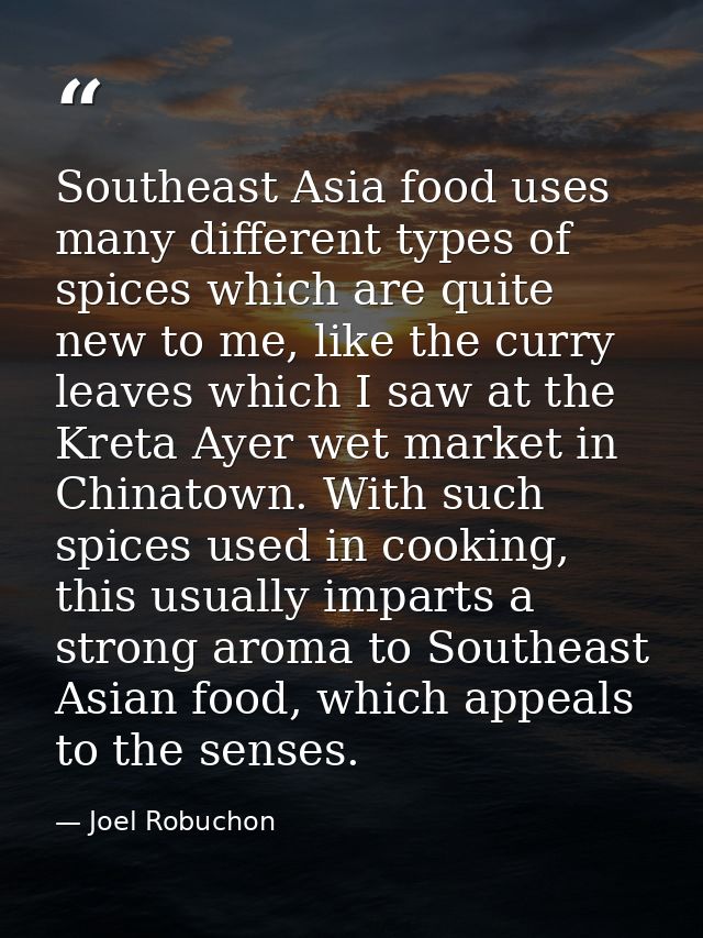 Southeast Asia food uses many different types of spices which are quite new to me, like the curry leaves which I saw at  — Joel Robuchon