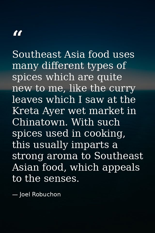 Southeast Asia food uses many different types of spices which are quite new to me, like the curry leaves which I saw at  — Joel Robuchon