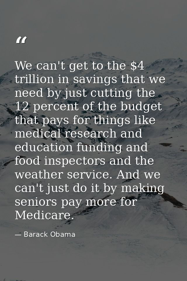 We can't get to the $4 trillion in savings that we need by just cutting the 12 percent of the budget that pays for thing — Barack Obama
