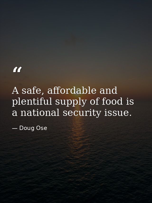 A safe, affordable and plentiful supply of food is a national security issue. — Doug Ose