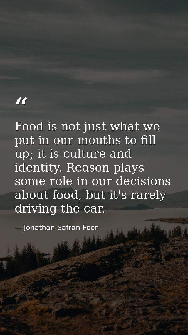 Food is not just what we put in our mouths to fill up; it is culture and identity. Reason plays some role in our decisio — Jonathan Safran Foer