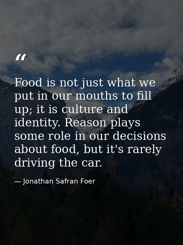 Food is not just what we put in our mouths to fill up; it is culture and identity. Reason plays some role in our decisio — Jonathan Safran Foer