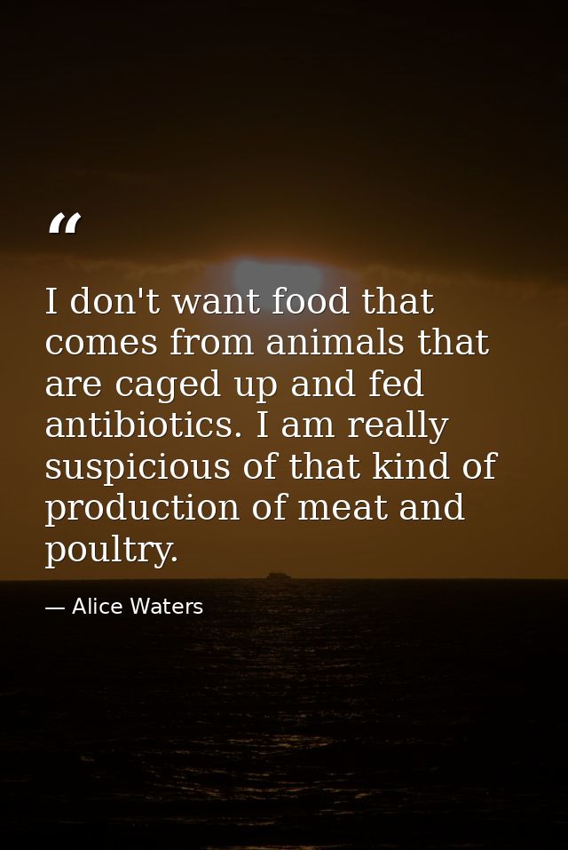 I don't want food that comes from animals that are caged up and fed antibiotics. I am really suspicious of that kind of  — Alice Waters