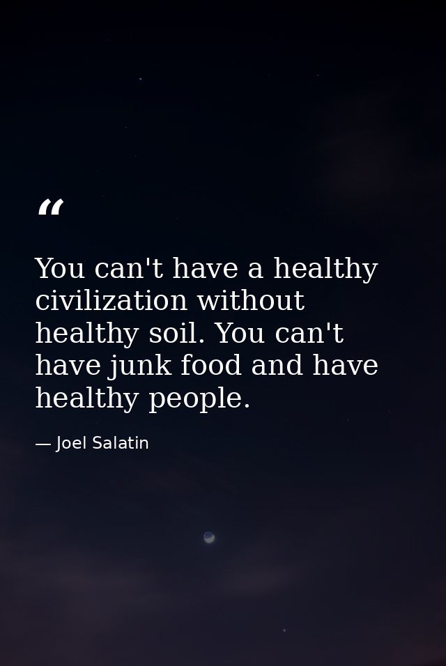 You can't have a healthy civilization without healthy soil. You can't have junk food and have healthy people. — Joel Salatin