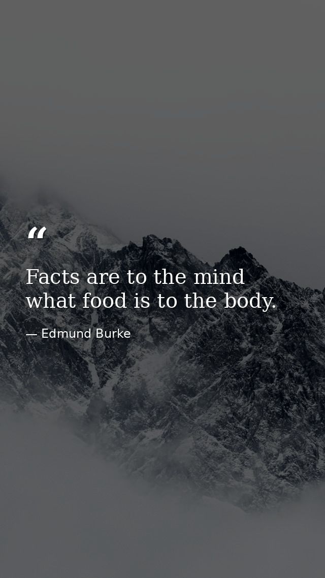 Facts are to the mind what food is to the body. — Edmund Burke