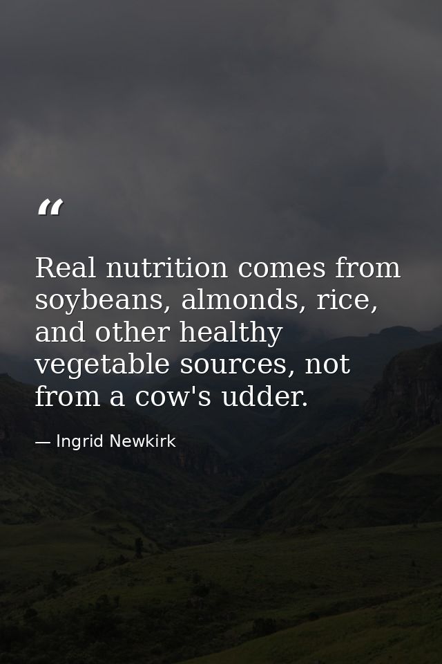 Real nutrition comes from soybeans, almonds, rice, and other healthy vegetable sources, not from a cow's udder. — Ingrid Newkirk