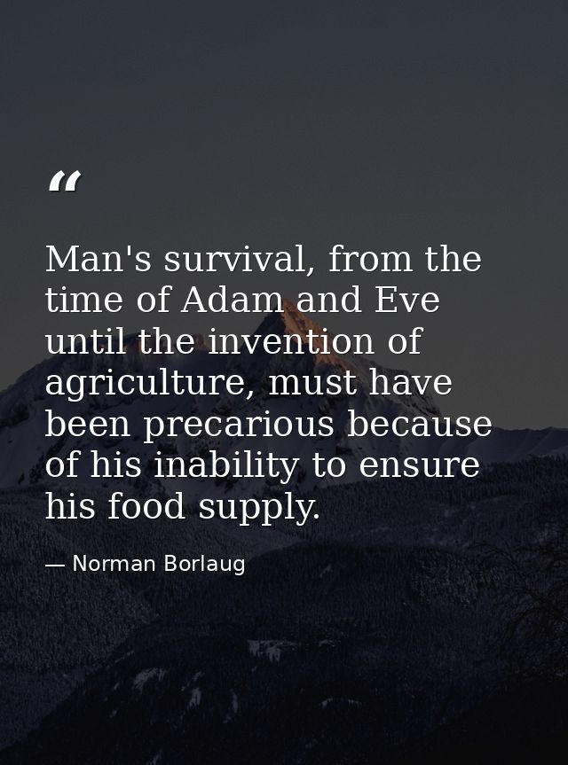 Man's survival, from the time of Adam and Eve until the invention of agriculture, must have been precarious because of h — Norman Borlaug