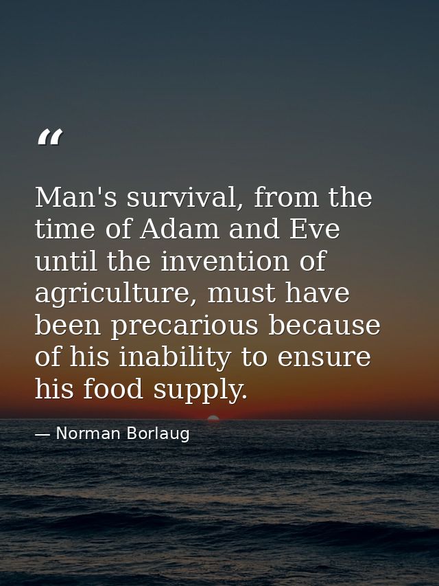 Man's survival, from the time of Adam and Eve until the invention of agriculture, must have been precarious because of h — Norman Borlaug