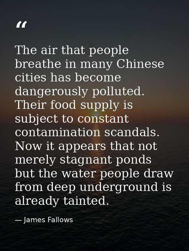 The air that people breathe in many Chinese cities has become dangerously polluted. Their food supply is subject to cons — James Fallows