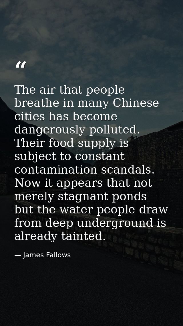 The air that people breathe in many Chinese cities has become dangerously polluted. Their food supply is subject to cons — James Fallows