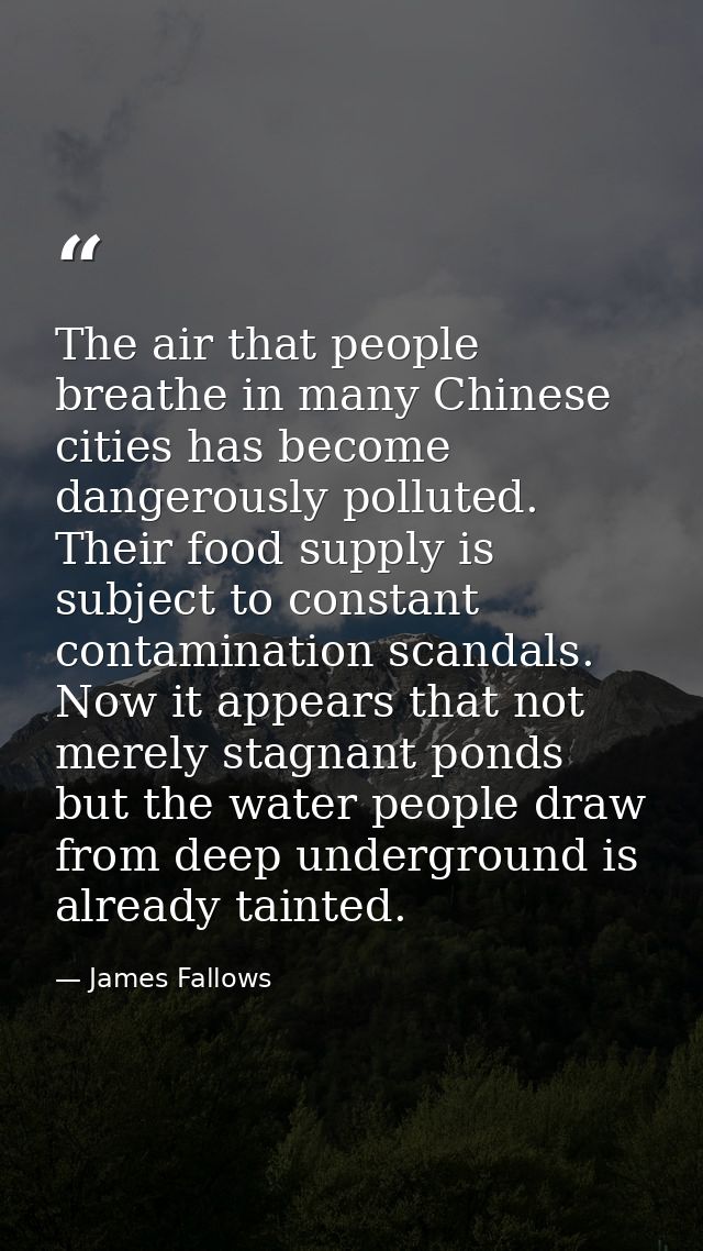 The air that people breathe in many Chinese cities has become dangerously polluted. Their food supply is subject to cons — James Fallows