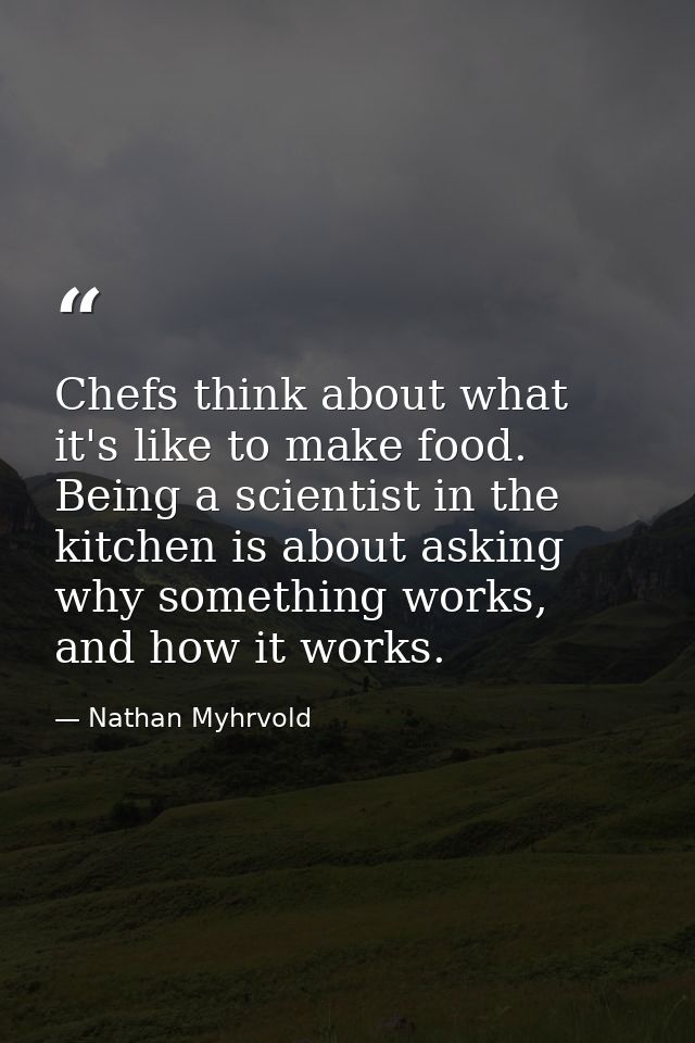 Chefs think about what it's like to make food. Being a scientist in the kitchen is about asking why something works, and — Nathan Myhrvold